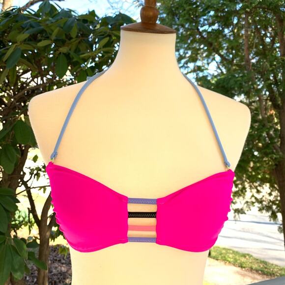 Victoria's Secret Hot Pink Bikini Top Strappy Bra Size Small - Picture 5 of 7